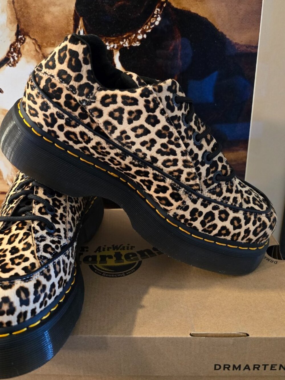 Dr. Martens Buzz 5 Eye Shoes Men's Sz 10 Leopard Print Faux Fur Platform Oxfords